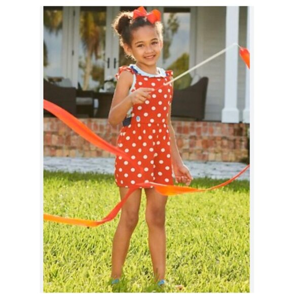 Matilda Jane Romper Girls 8 Red White Polka Dot Blue Most Magical Day Ruffle - Picture 1 of 7